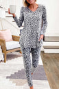 Leopard Long Sleeve Slit Top & Pants Loungewear Set