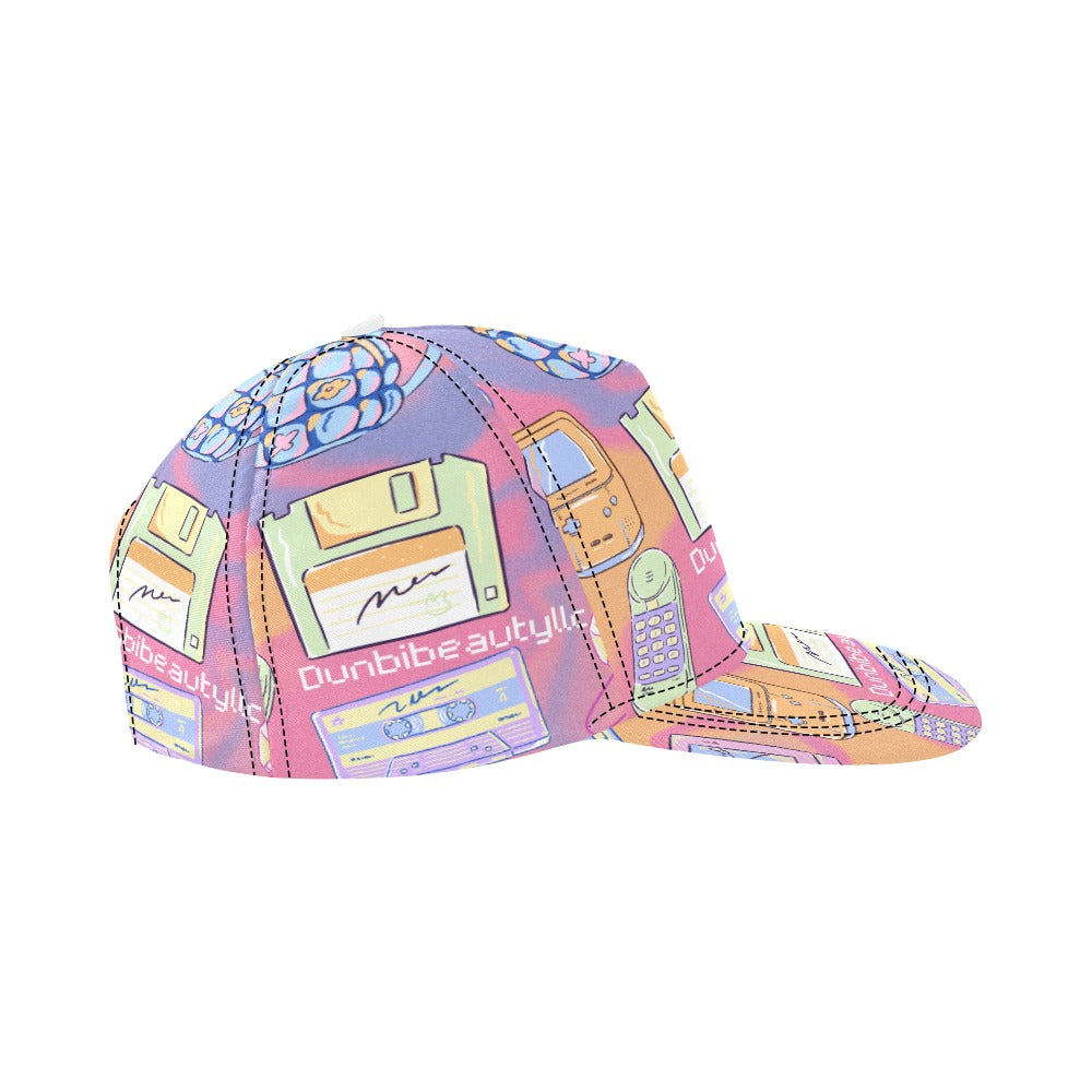 All Over Print Snapback Cap Kawaii, Retro, Anime, 90's Themed, Sherbet Colors, Pastel (Designed by Dunbi)