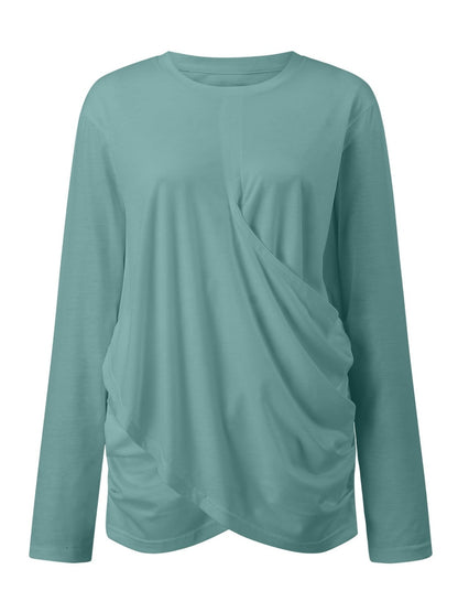 Ruched Round Neck Long Sleeve T-Shirt