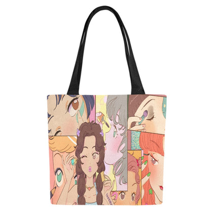 Canvas Tote Bag (Model1657) (Set of 4) Kawaii, Anime, Japanese, Girl, Makeup, Beauty, Fun, Sleepover, Feminine, Fun, Cute (Designed by Dunbi)