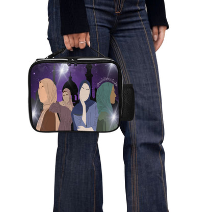 PU Leather Lunch Bag Muslim Women, Arabian Moonlit Night, Evening, Friendship (Designed by Dunbi)