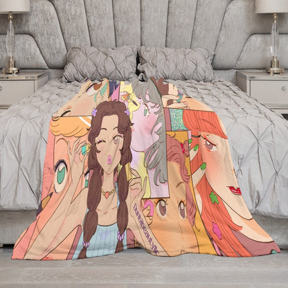 Ultra-Soft Flannel Blanket Multiple Sizes Kawaii, Anime, Japanese, Girl, Makeup, Beauty, Fun, Sleepover, Feminine, Fun, Cute (Designed by Dunbi)