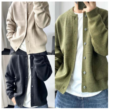 Wool Cardigan Men's Spring And Autumn Hong Kong Style Sweater Round Neck Jacket Simple Loose Thick Sweater Coat