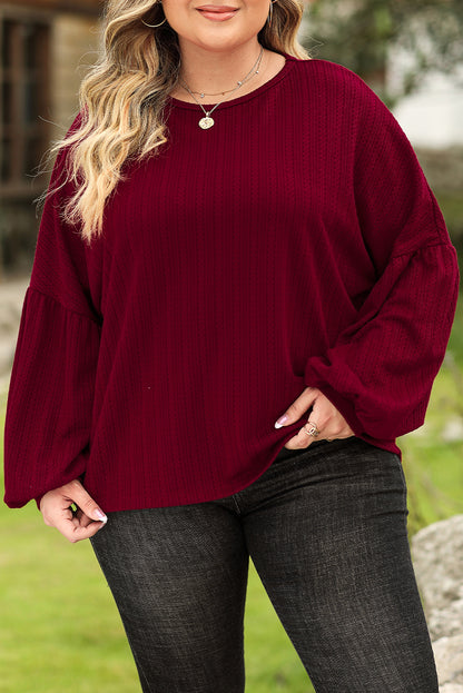 Red Dahlia Plus Size Balloon Sleeve Textured Knit Top