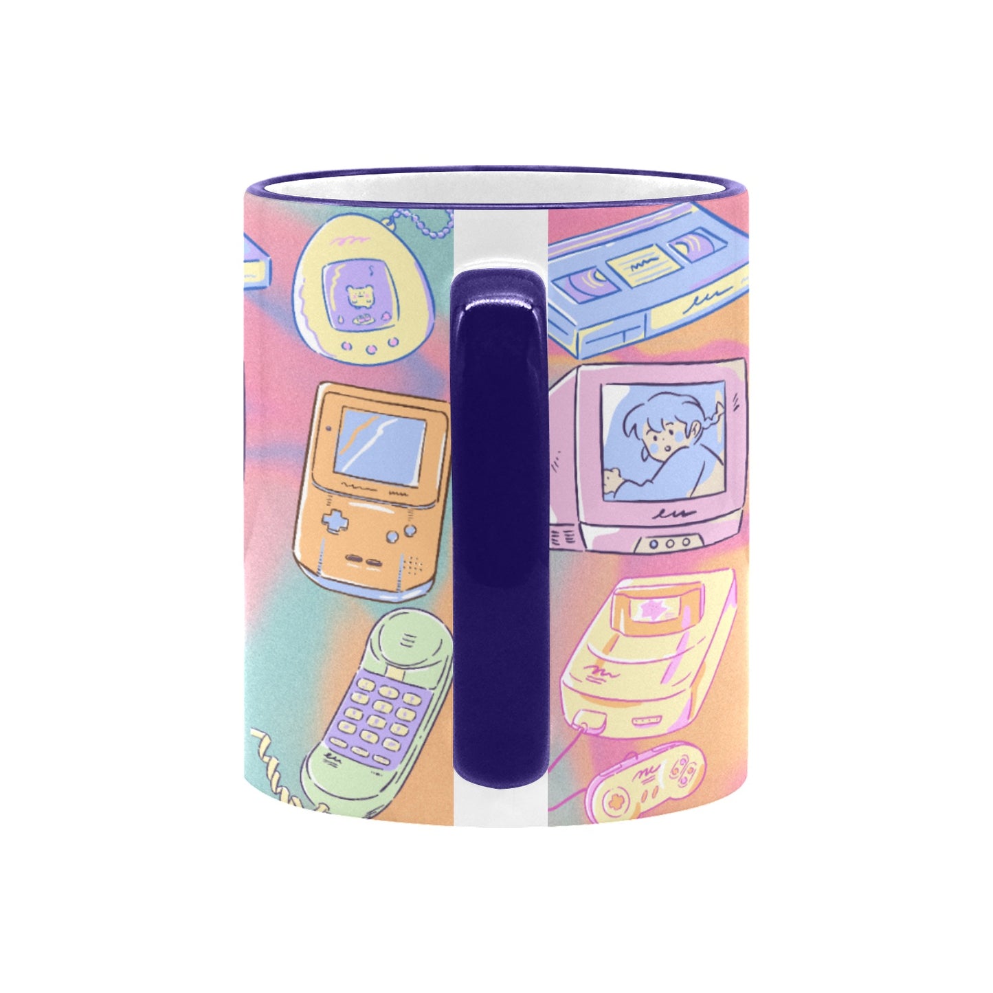 Custom Edge Color Mug (11oz) Kawaii, Retro, Anime, 90's Themed, Sherbet Colors, Pastel (Designed by Dunbi)