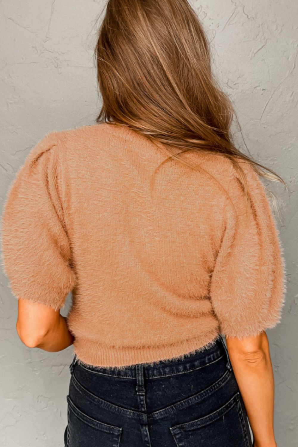 Fuzzy Round Neck Half Sleeve Sweater