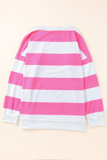 Pink Striped Side Slit Plus Size Sweatshirt