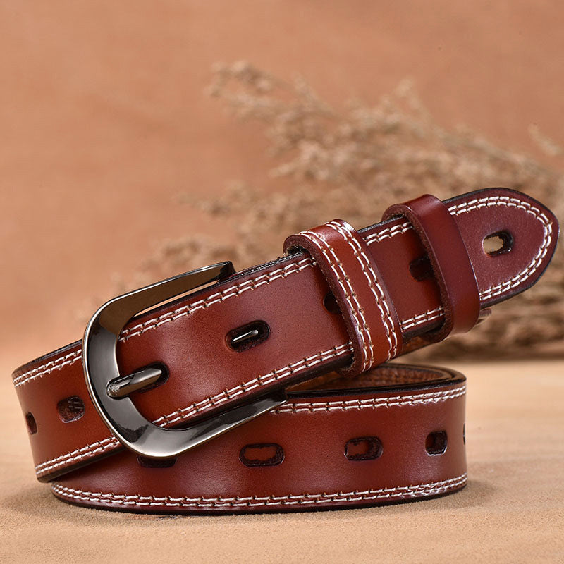 Vintage Hollow Pin Buckle Ladies Belt With Body Punching