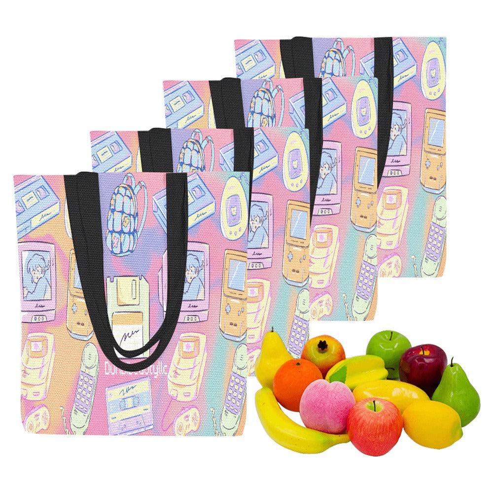 Canvas Tote Bag (Model1657) (Set of 4) Kawaii, Retro, Anime, 90's Themed, Sherbet Colors, Pastel (Designed by Dunbi)