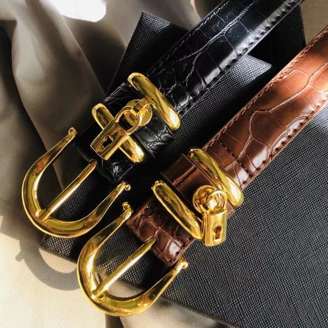 Self made CP hardcover European and American Vintage Gold ins niche lock alligator belt cow leather belt