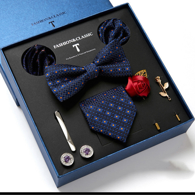 New Men's Gift Box Tie Fashion Business Striped Necktie Square Scarf Combination Set Gift Box Gift