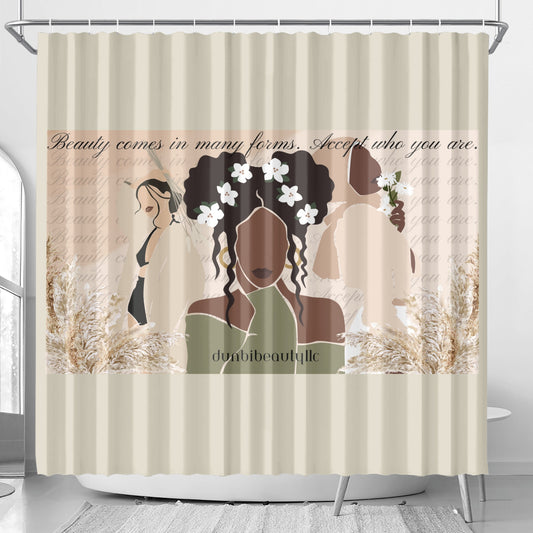 Shower Curtain Beauty, Black Woman, Muslim, Asian, Flowers, Beauty, Confidence (Designed by Dunbi)