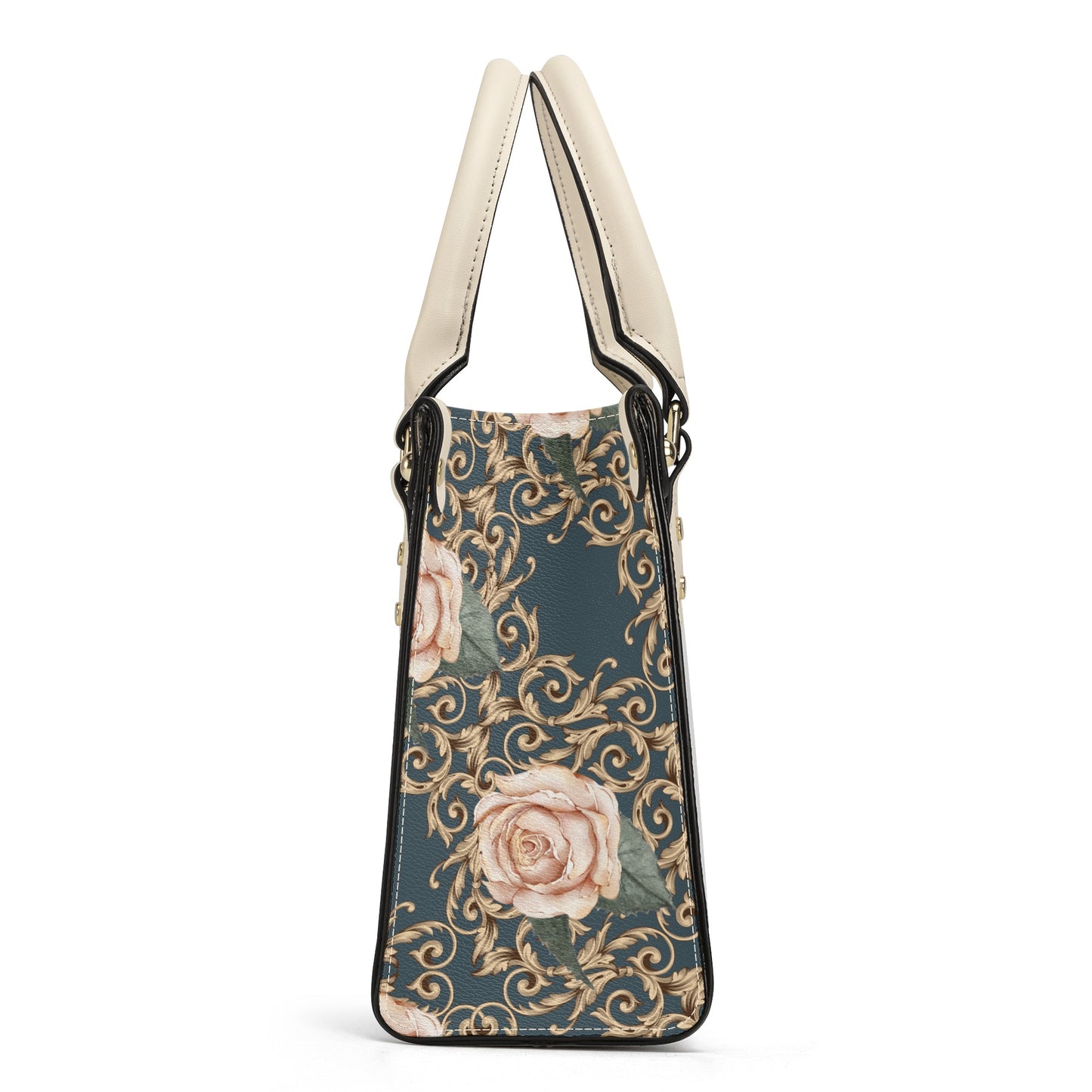 Luxury Women PU Tote Bag Baroque Vintage Style Rose in Deep Teal (Designed by Dunbi)