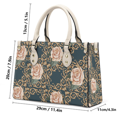 Luxury Women PU Tote Bag Baroque Vintage Style Rose in Deep Teal (Designed by Dunbi)