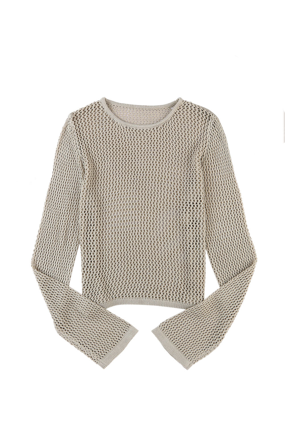 Khaki Hollow-out Knit Long Sleeve Top