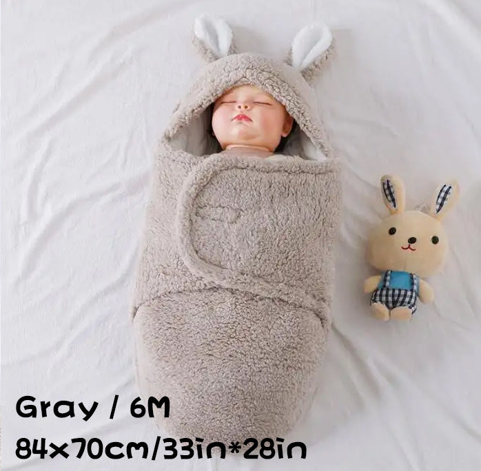 Super Soft Baby Sleeping Bag Fluffy Fleece Newborn Blanket Swaddle Blankets, Unisex Baby Wrap For Newborn Baby Boys Girls With Head-Protecting & Head-Supporting Function, Wearable Swaddle Sleep Sack