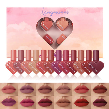 Matte 12-color Heart-shaped Matte Velvet Lip Gloss Set