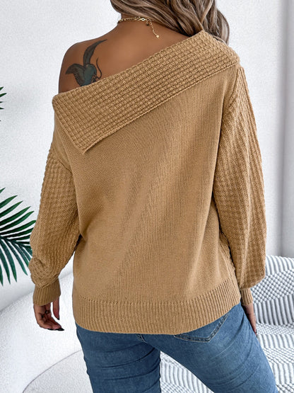 Cable-Knit One Shoulder Long Sleeve Sweater