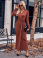 Slit Twisted Surplice Long Sleeve Dress