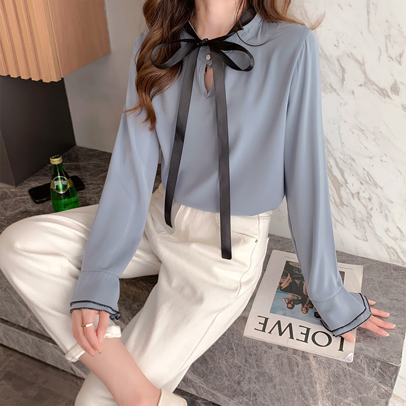 Women's Relaxed Style Chiffon Shirt With Bow Tie