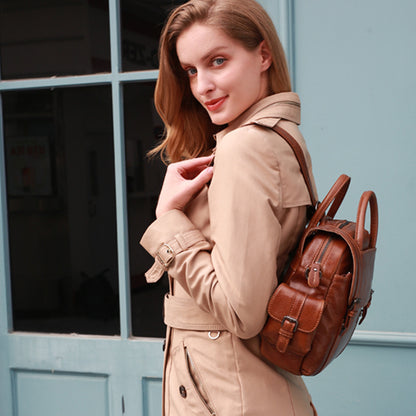 Multifunctional Retro Leather Backpack Women