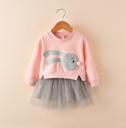 New spring infant skirt 1 long sleeved dress 2 female baby cartoon 3 4 princess dress lace dress tide