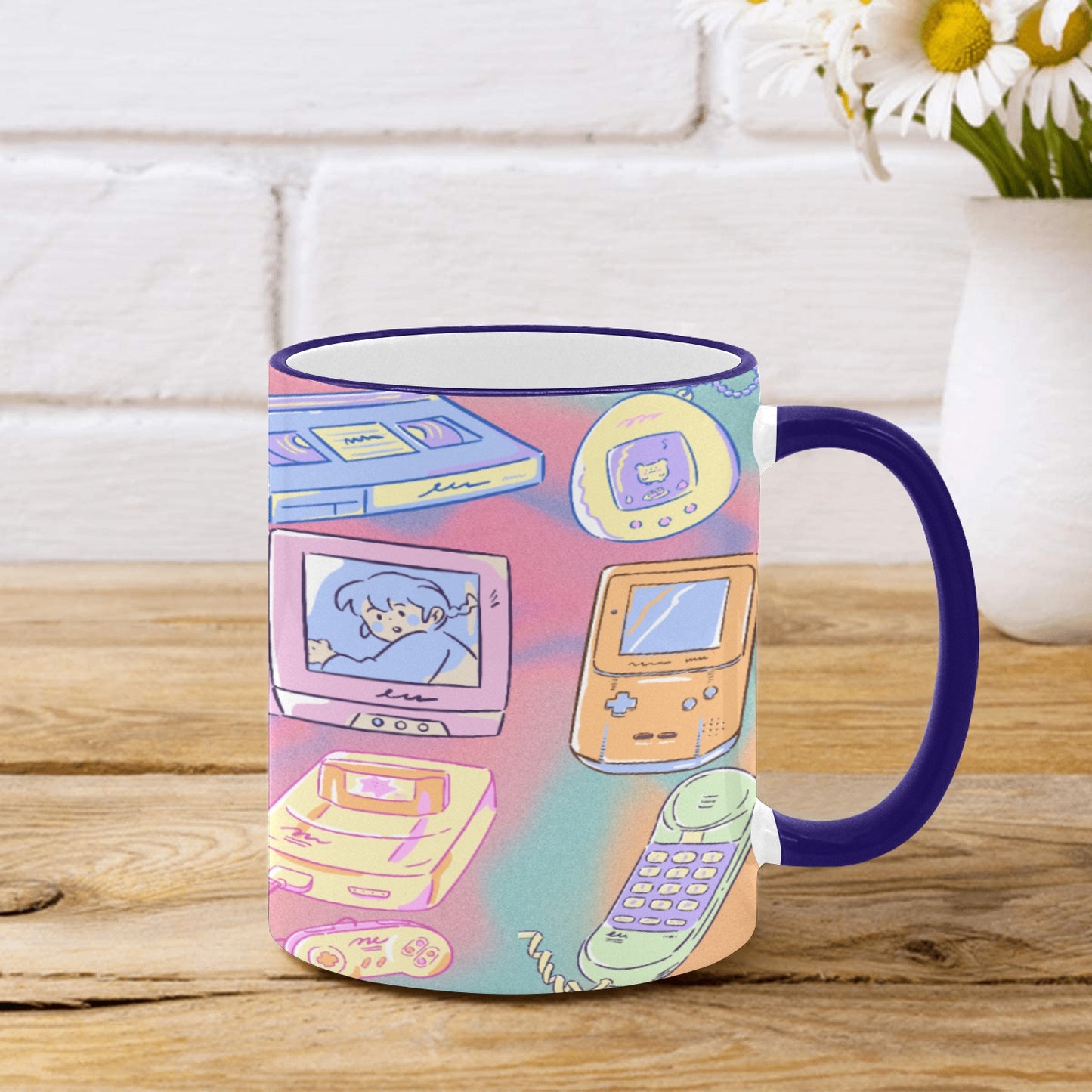 Custom Edge Color Mug (11oz) Kawaii, Retro, Anime, 90's Themed, Sherbet Colors, Pastel (Designed by Dunbi)