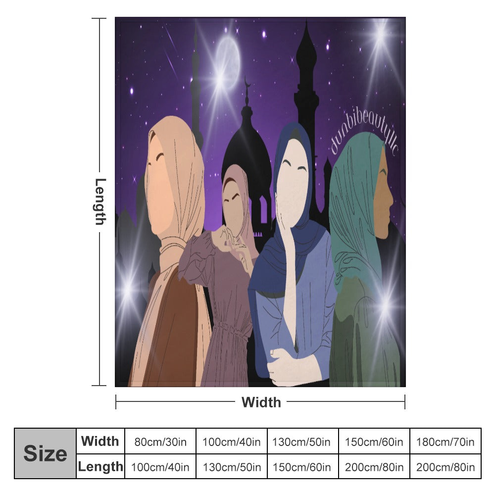 Ultra-Soft Flannel Blanket Multiple Sizes Muslim Women, Arabian Moonlit Night, Evening, Friendship (Designed by Dunbi)