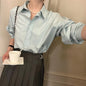 Simple Cotton Casual Commuter Shirt Pleated Skirt Set