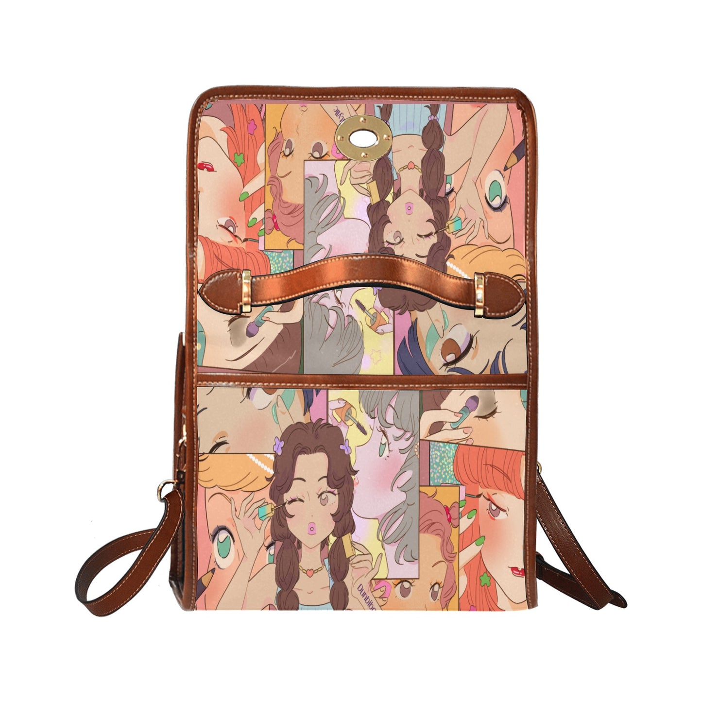 Waterproof Canvas Bag-Brown (All Over Print) (1641) Kawaii, Anime, Japanese, Girl, Makeup, Beauty, Fun, Sleepover, Feminine, Fun, Cute (Designed by Dunbi)