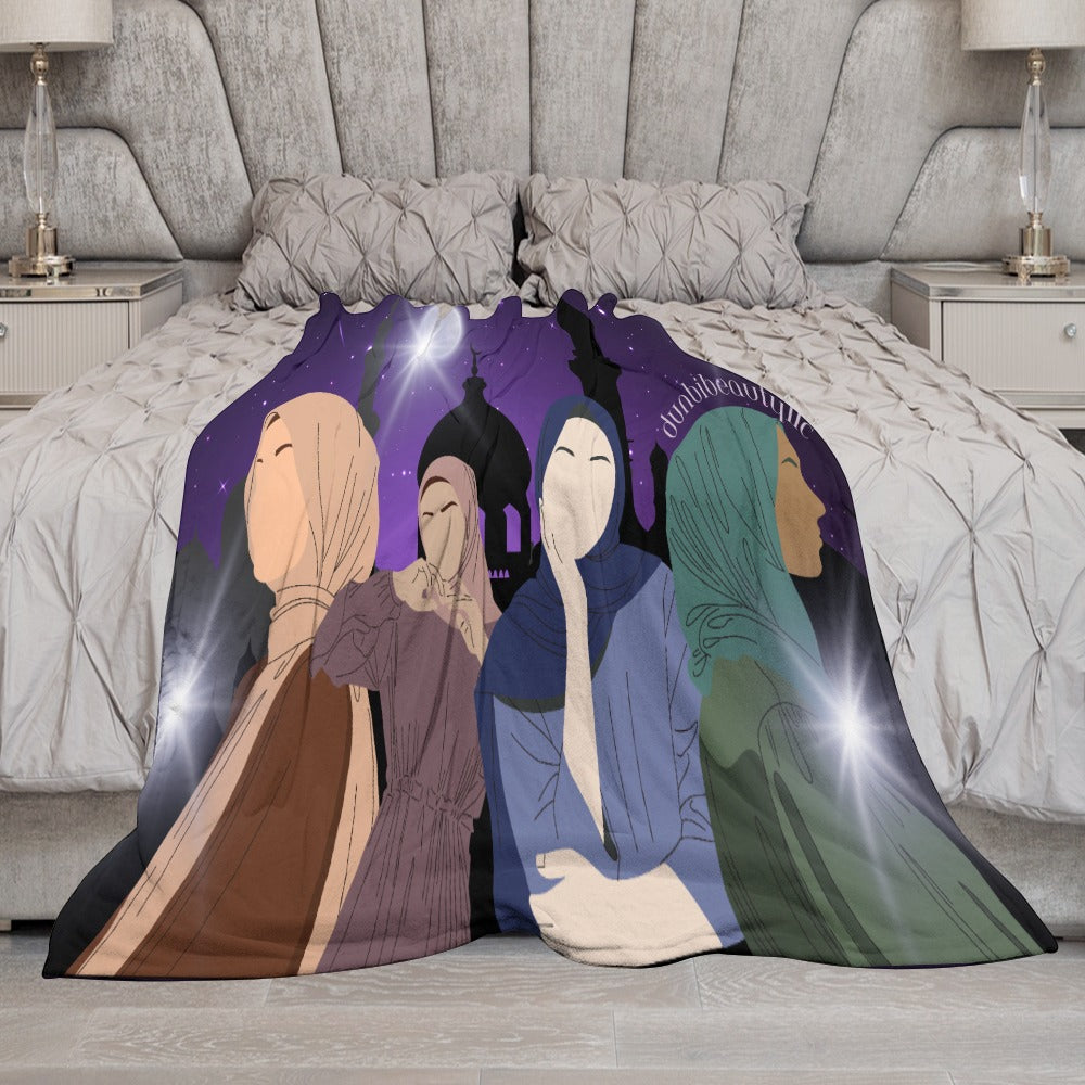 Ultra-Soft Flannel Blanket Multiple Sizes Muslim Women, Arabian Moonlit Night, Evening, Friendship (Designed by Dunbi)