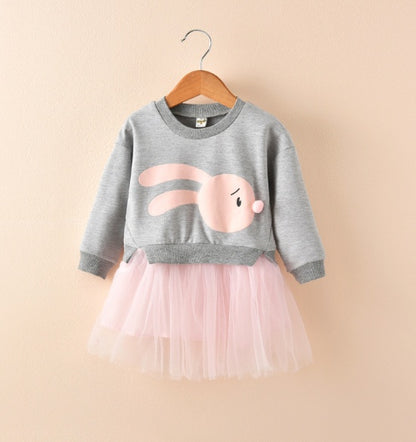 New spring infant skirt 1 long sleeved dress 2 female baby cartoon 3 4 princess dress lace dress tide