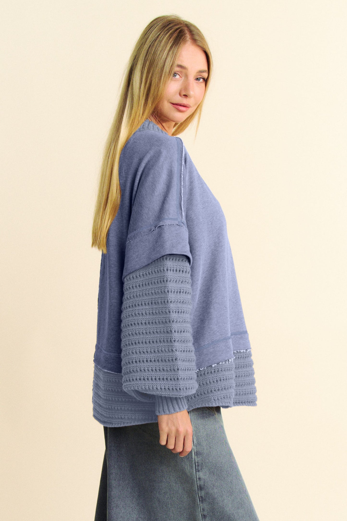 Davi & Dani Faux Layered Round Neck Sweater