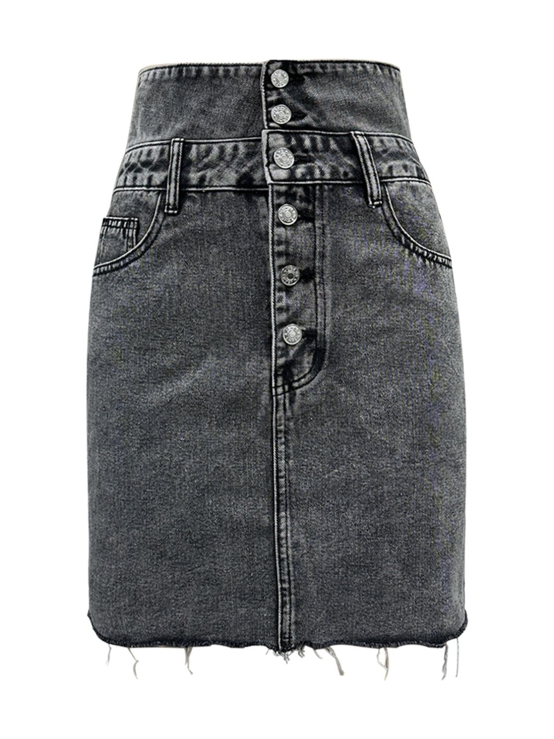 Raw Hem High Waist Denim Skirt