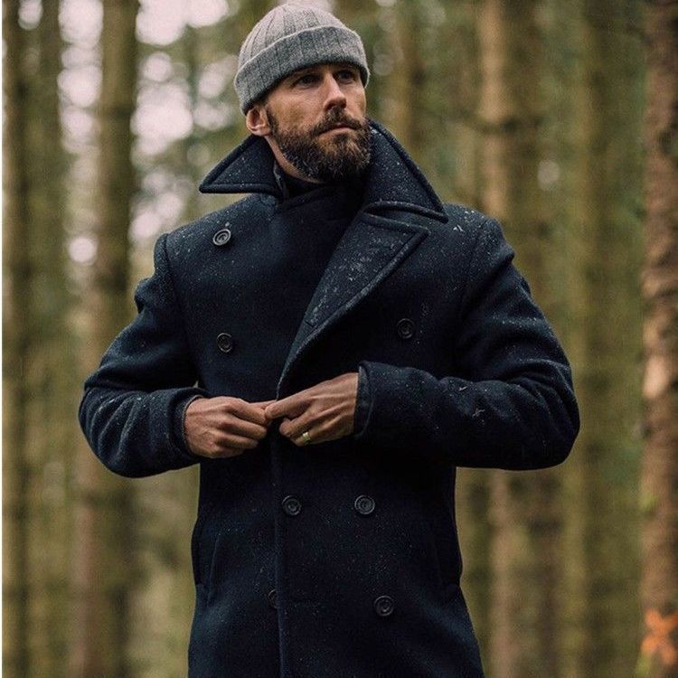 British Men Mid-length Long Sleeve Woolen Coat