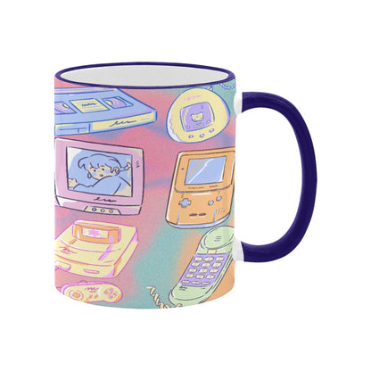 Custom Edge Color Mug (11oz) Kawaii, Retro, Anime, 90's Themed, Sherbet Colors, Pastel (Designed by Dunbi)