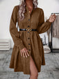 Ruched Button Up Long Sleeve Dress