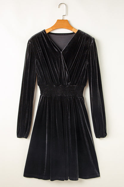 Surplice Long Sleeve Velvet Dress