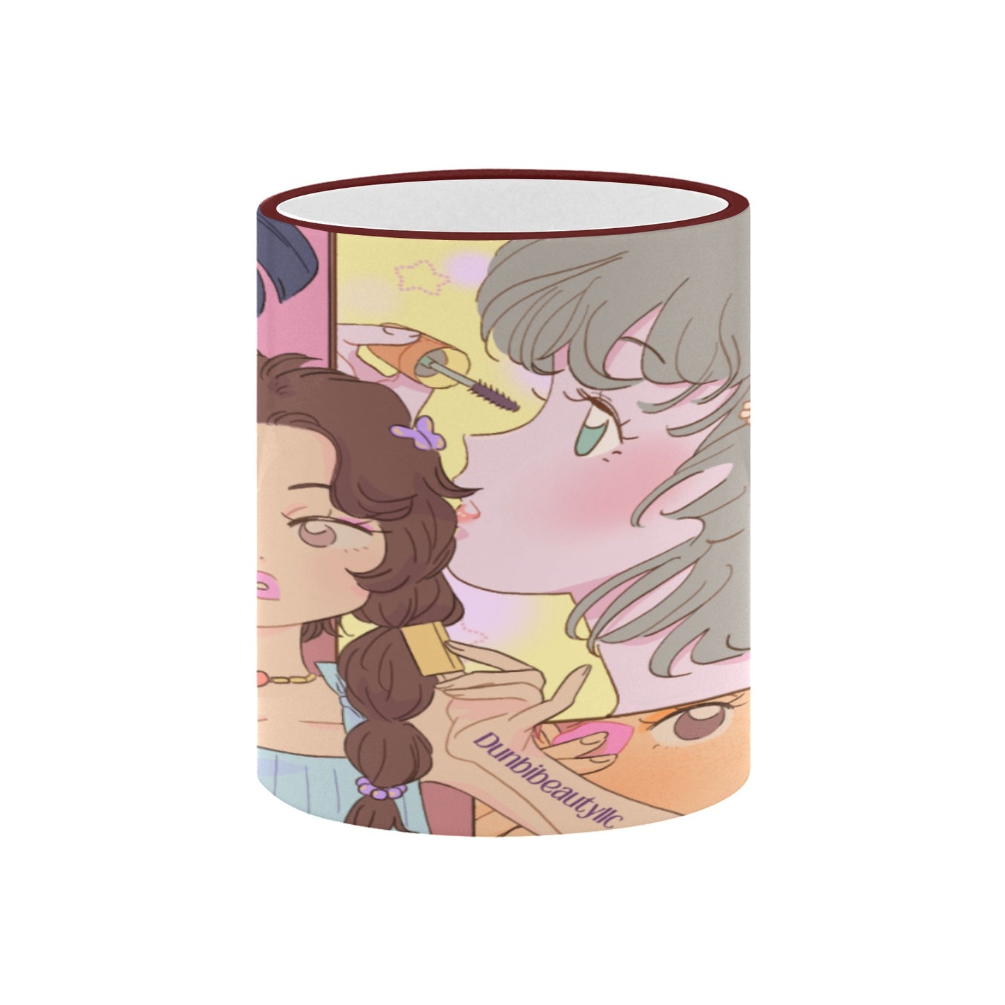 Custom Edge Color Mug (11oz) Kawaii, Anime, Japanese, Girl, Makeup, Beauty, Fun, Sleepover, Feminine, Fun, Cute (Designed by Dunbi)