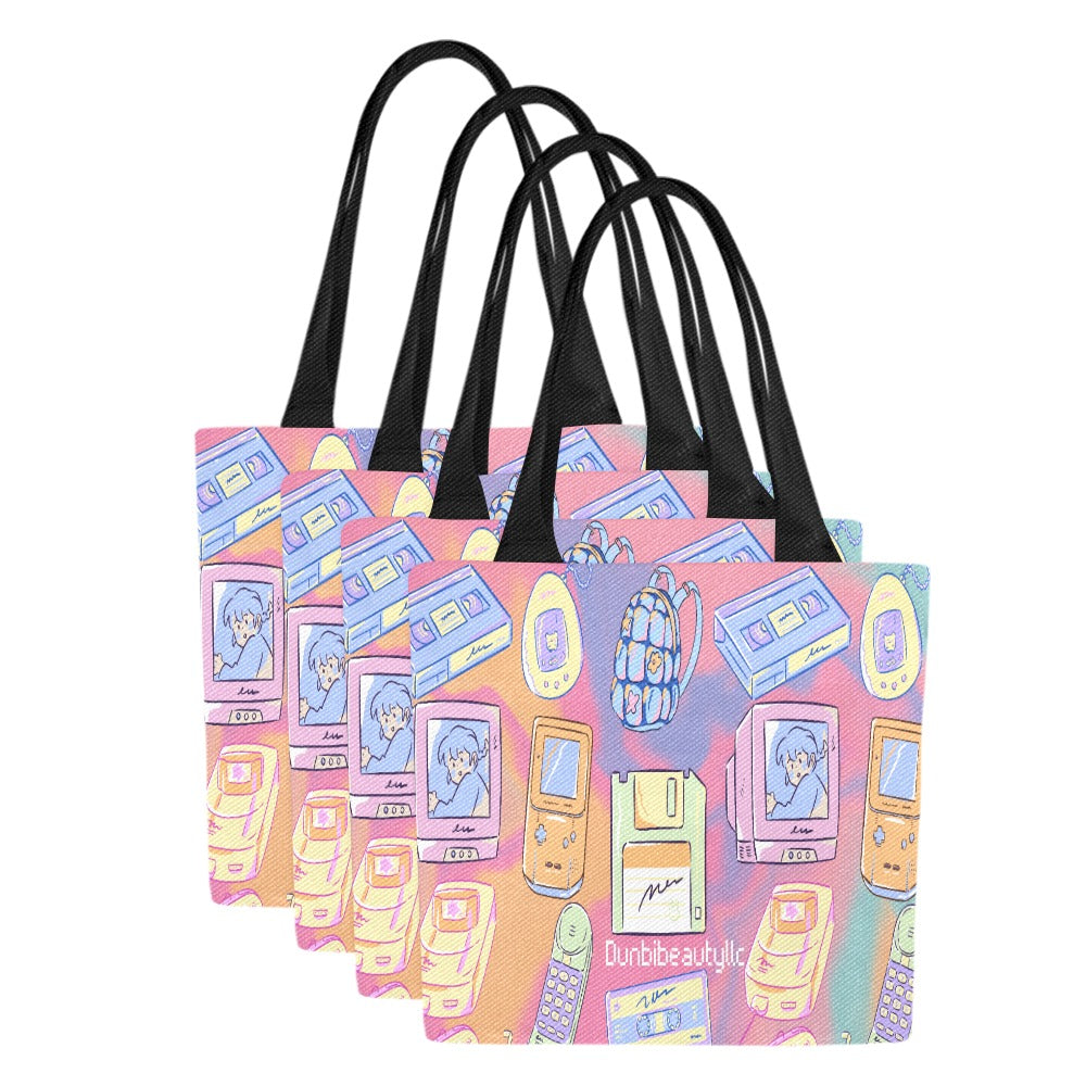 Canvas Tote Bag (Model1657) (Set of 4) Kawaii, Retro, Anime, 90's Themed, Sherbet Colors, Pastel (Designed by Dunbi)