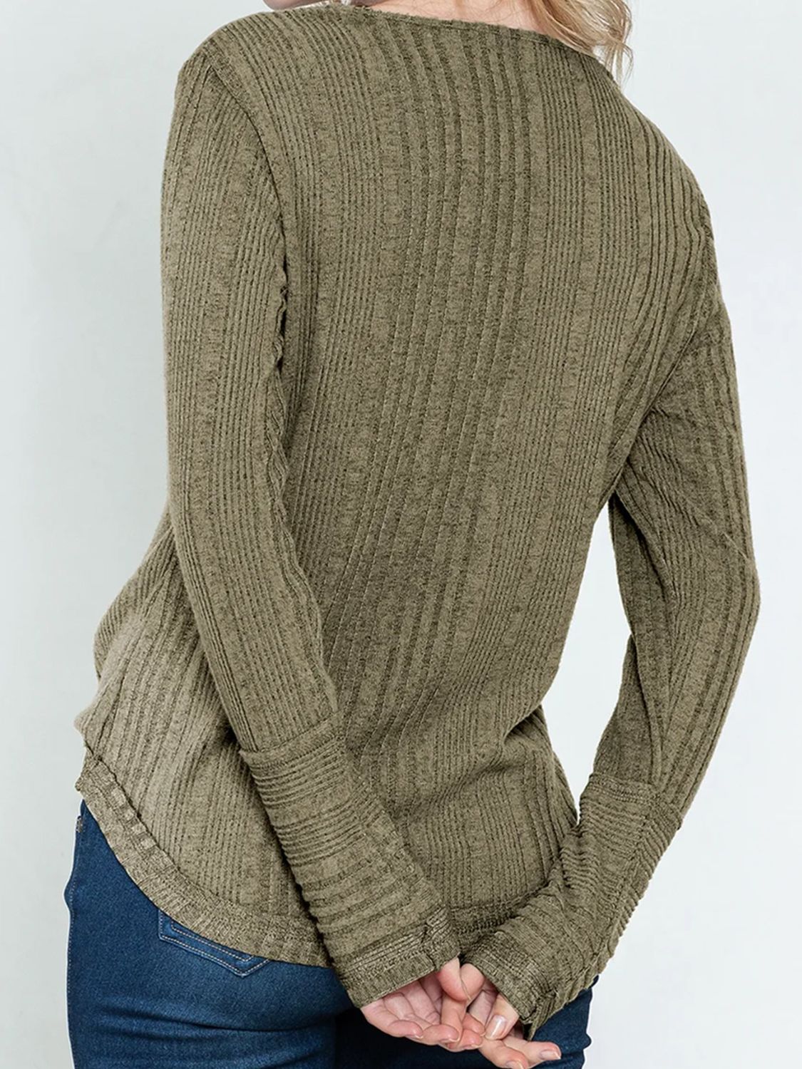 Textured V-Neck Long Sleeve T-Shirt