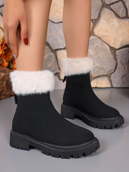 Faux Fur Trim Suede Platform Boots