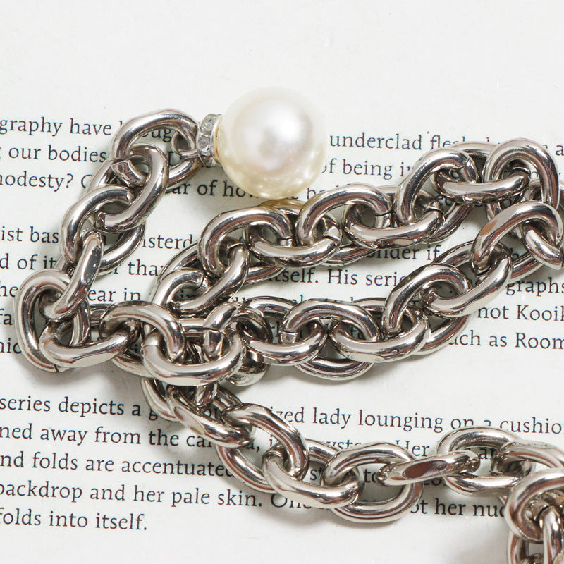 Adjustable Length Silver Color Pearl Lock Waist Chain Women