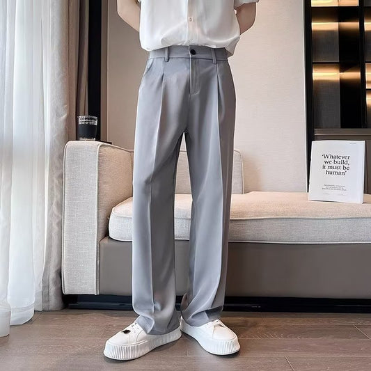 Men's Solid Color Anti-wrinkle Loose Wide-leg Suit Pants