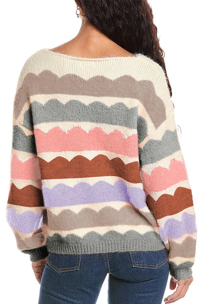 Boat Neck Long Sleeve Sweater