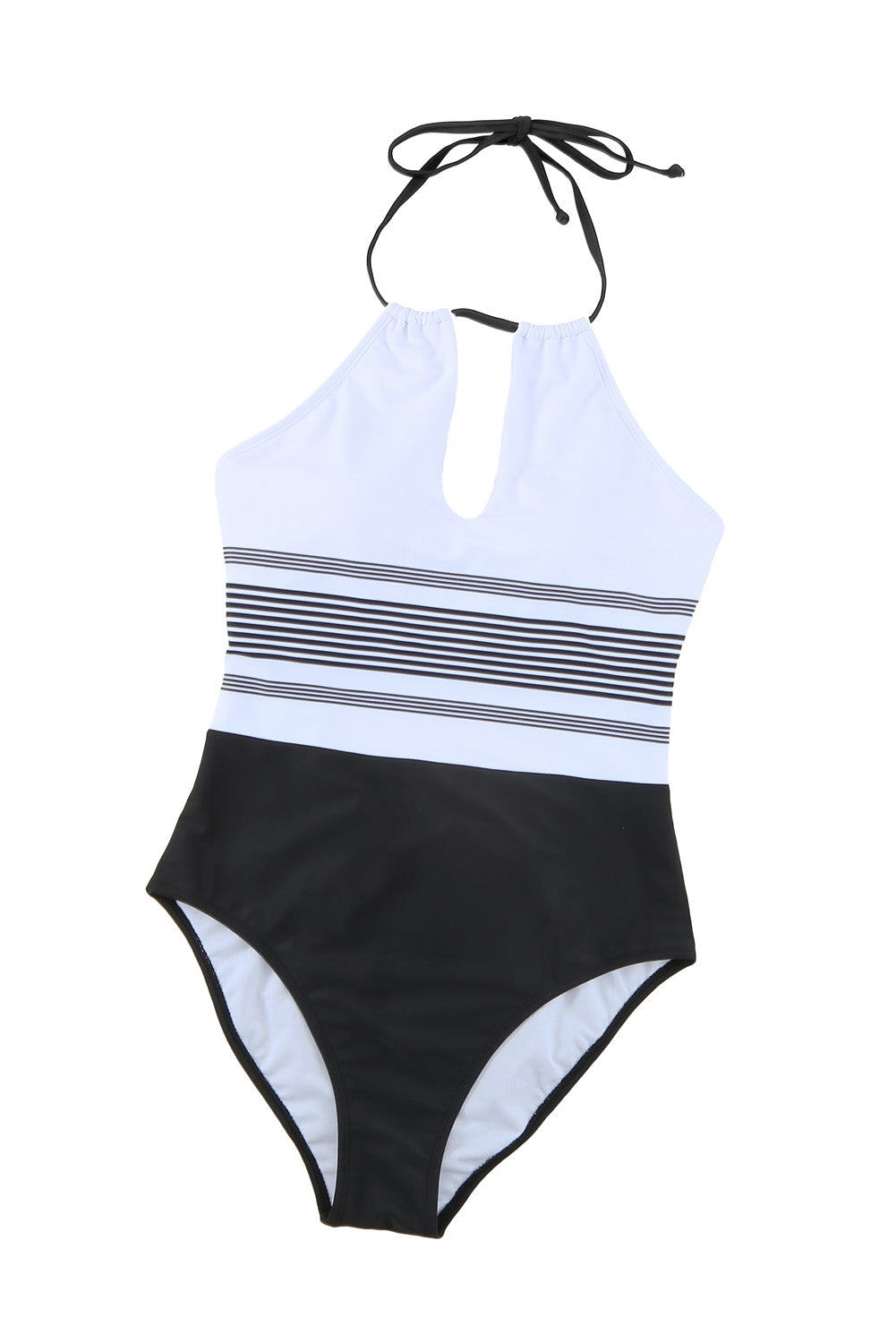 Striped Backless Cut Out Halter One Piece Swimsuit