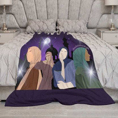 Ultra-Soft Flannel Blanket Multiple Sizes Muslim Women, Arabian Moonlit Night, Evening, Friendship (Designed by Dunbi)