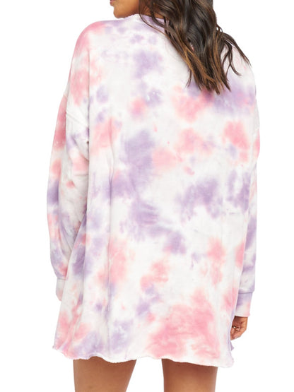 Pocketed Tie-Dye Round Neck Long Sleeve Dress