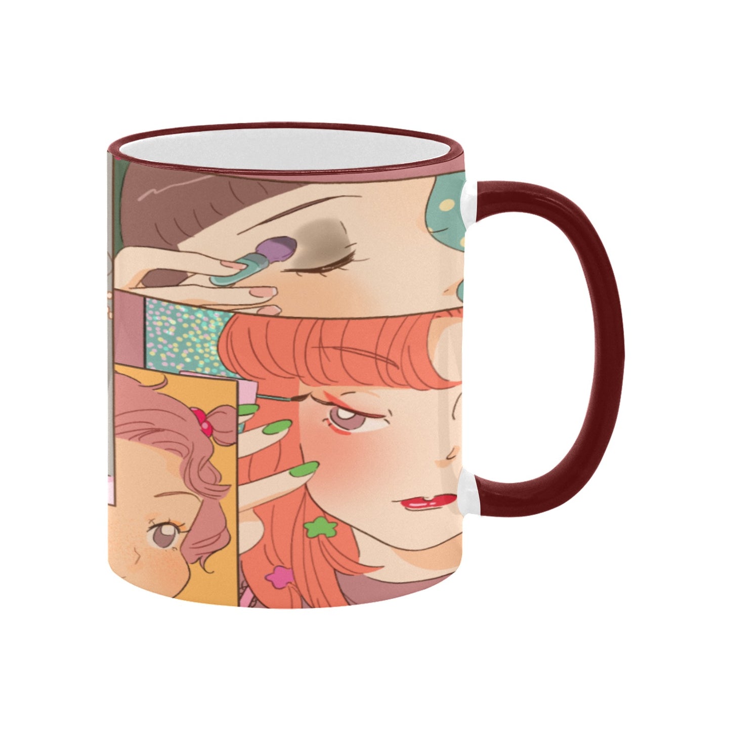 Custom Edge Color Mug (11oz) Kawaii, Anime, Japanese, Girl, Makeup, Beauty, Fun, Sleepover, Feminine, Fun, Cute (Designed by Dunbi)