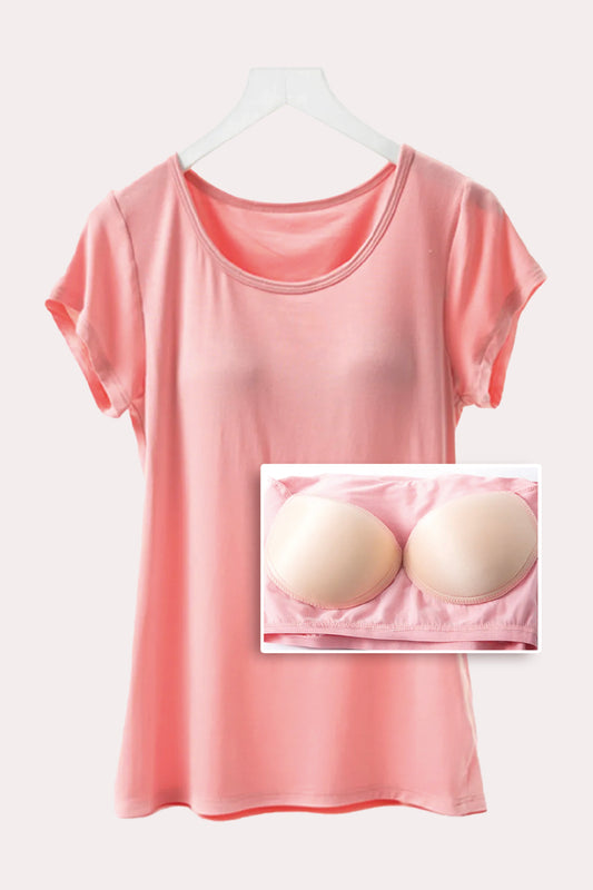 Round Neck Short Sleeve T-Shirt with Bra